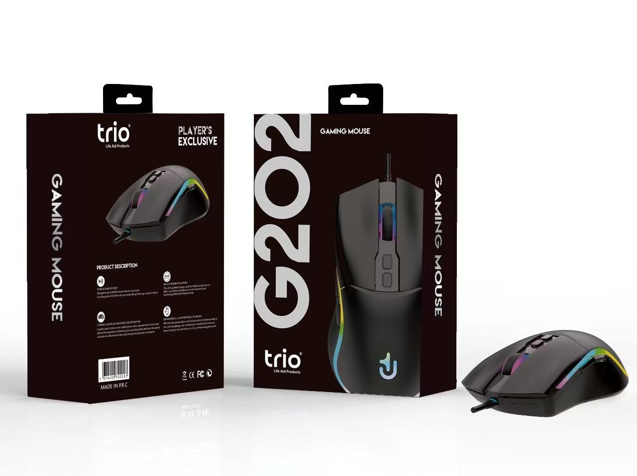TRİO G202 Gaming Mouse – 7200 DPI, RGB Aydınlatmalı, 6 Tuş, Ergonomik Oyuncu Mouse